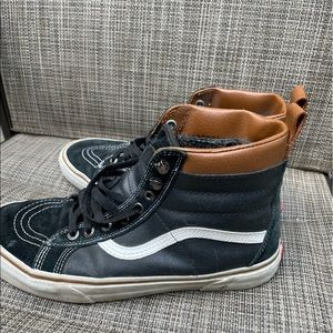 Leather Black and Tan Hightop Vans Mens 10